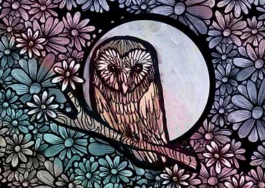 Whimsical Owl Amongst Flowers