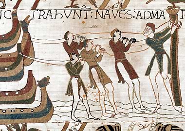 Ships Being Dragged to the Sea Bayeux Tapestry Scene 36