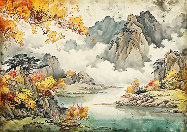 Autumn Mountain Landscape Painting