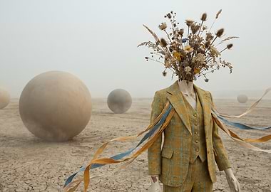 Surreal Desert Mannequin with Floral Head