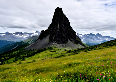 Dramatic Mountain Peak in a Wildflower Meadow