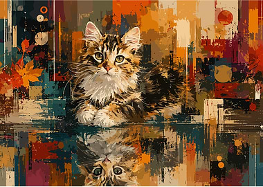 Fluffy Cat in Abstract Background
