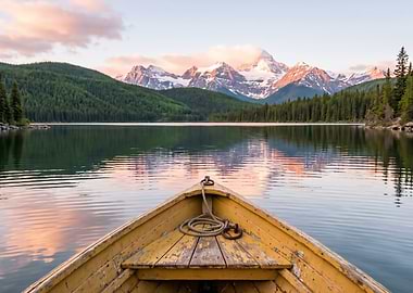 Boat on a serene lake with mountains