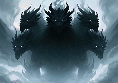 Five-Headed Black Dragon in Smoke