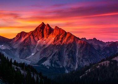 Mountain Peaks at Sunset