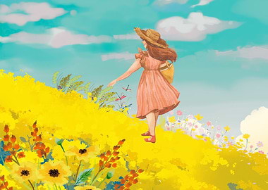 Girl in a field of flowers
