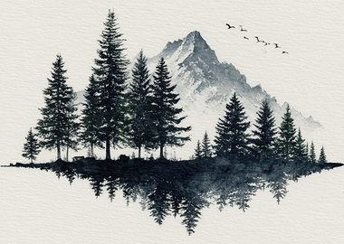 Mountain and Forest Reflection