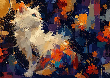 Abstract White Cat Painting