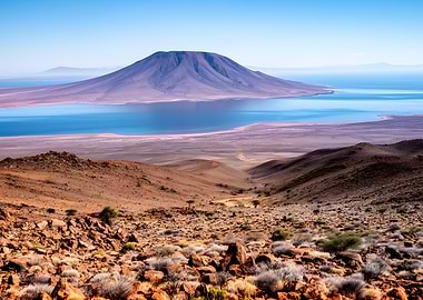 Volcanic Island in a Salty Lake
