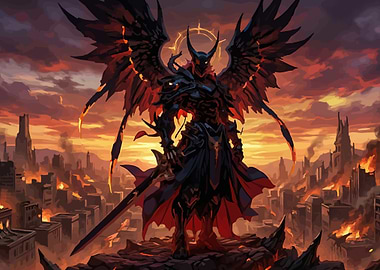 Demonic Angel Overlooking Burning City