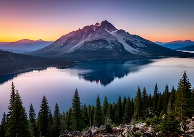 Serene Mountain Lake at Sunset