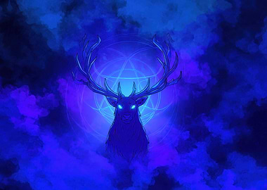 Mystical Blue Deer with Glowing Eyes