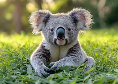 Cute Koala in Green Grass