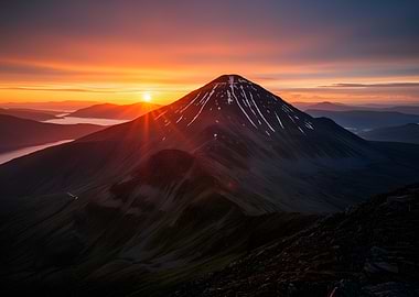 Majestic Mountain Sunrise Over Lake