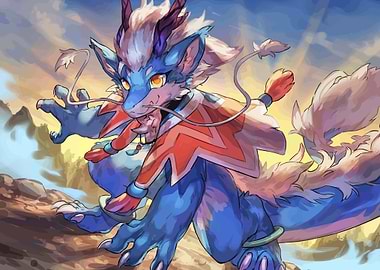 Blue Dragon-like Creature in a Landscape