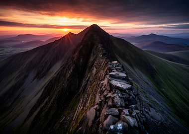 Sunrise over a mountain ridge
