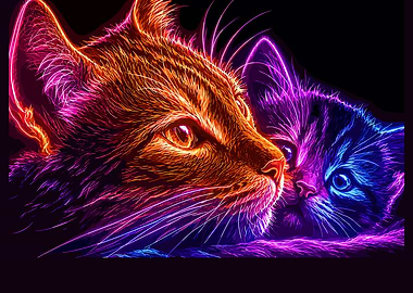 Neon Cats Portrait