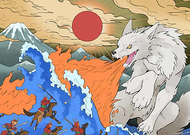 Mythical Wolf vs. Samurai Battle