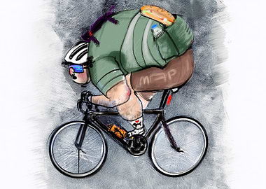 Overweight Cyclist with Food