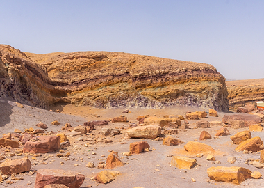 Layered Rock Formations in Desert Landscape