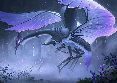 Mystical Insectoid Creature in Misty Forest