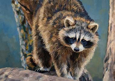 Raccoon on a branch painting