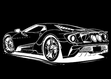 White outline of a sports car