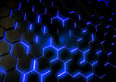 Abstract Hexagonal Grid with Blue Neon Lights