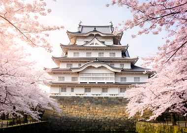 Japanese Castle with Cherry Blossoms