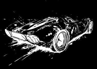 Abstract White Sports Car Splatter Art