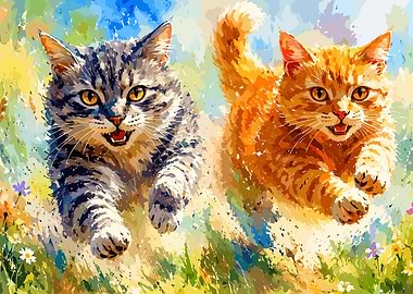 Two playful kittens running
