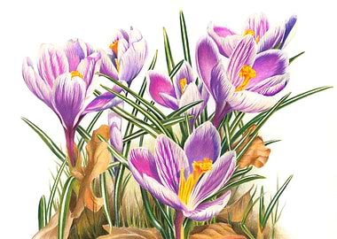 Purple and White Crocus Flowers