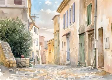 Watercolor painting of a European street