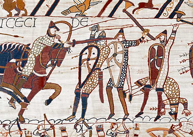 French and English Warriors at the Battle of Hastings Bayeux Tapestry Scene 56