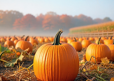 Pumpkin Patch in Autumn Fog