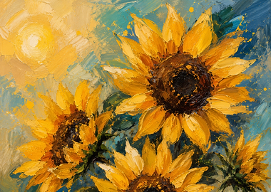 Impressionistic Sunflowers in Sunlight