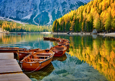 Boats on a lake in autumn