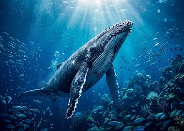 Humpback Whale Swimming with Fish