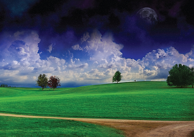 Dreamy Landscape with Moon and Clouds