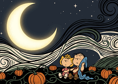 Charlie Brown and Sally in a pumpkin patch