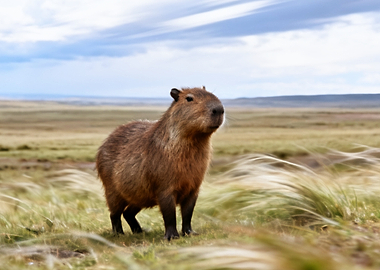 Capybara in a Grassy Field