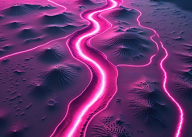Neon River Through Alien Landscape