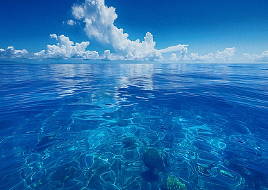 Crystal Clear Ocean Under Blue Sky