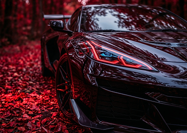 Red Sports Car in Autumn Leaves