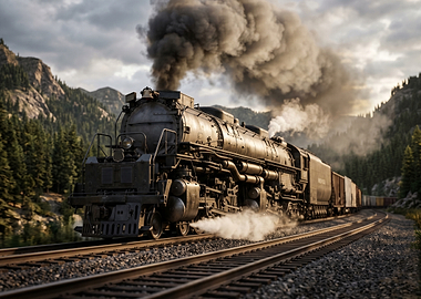 Steam Train in Mountains