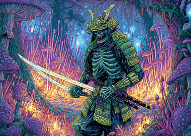 Skeleton Samurai in Mushroom Forest