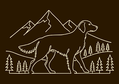 Flat-coated Retriever Mountain Line Art