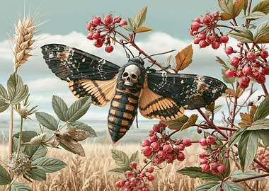 Death's-head Hawkmoth with Skull