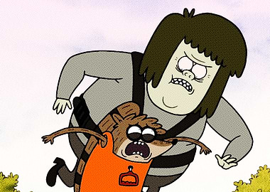 Muscle Man and Rigby in Action