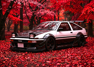 Modified Toyota AE86 Trueno in Autumn Forest